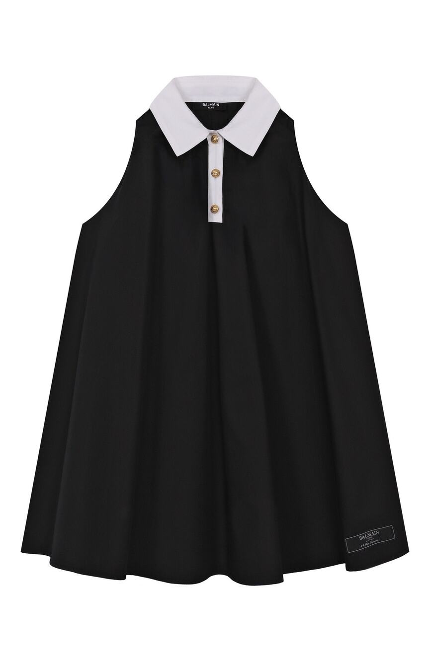 Balmain Two-Tone Sleeveless A-Line Shirt Dress Black White Kids Girl Size 8A